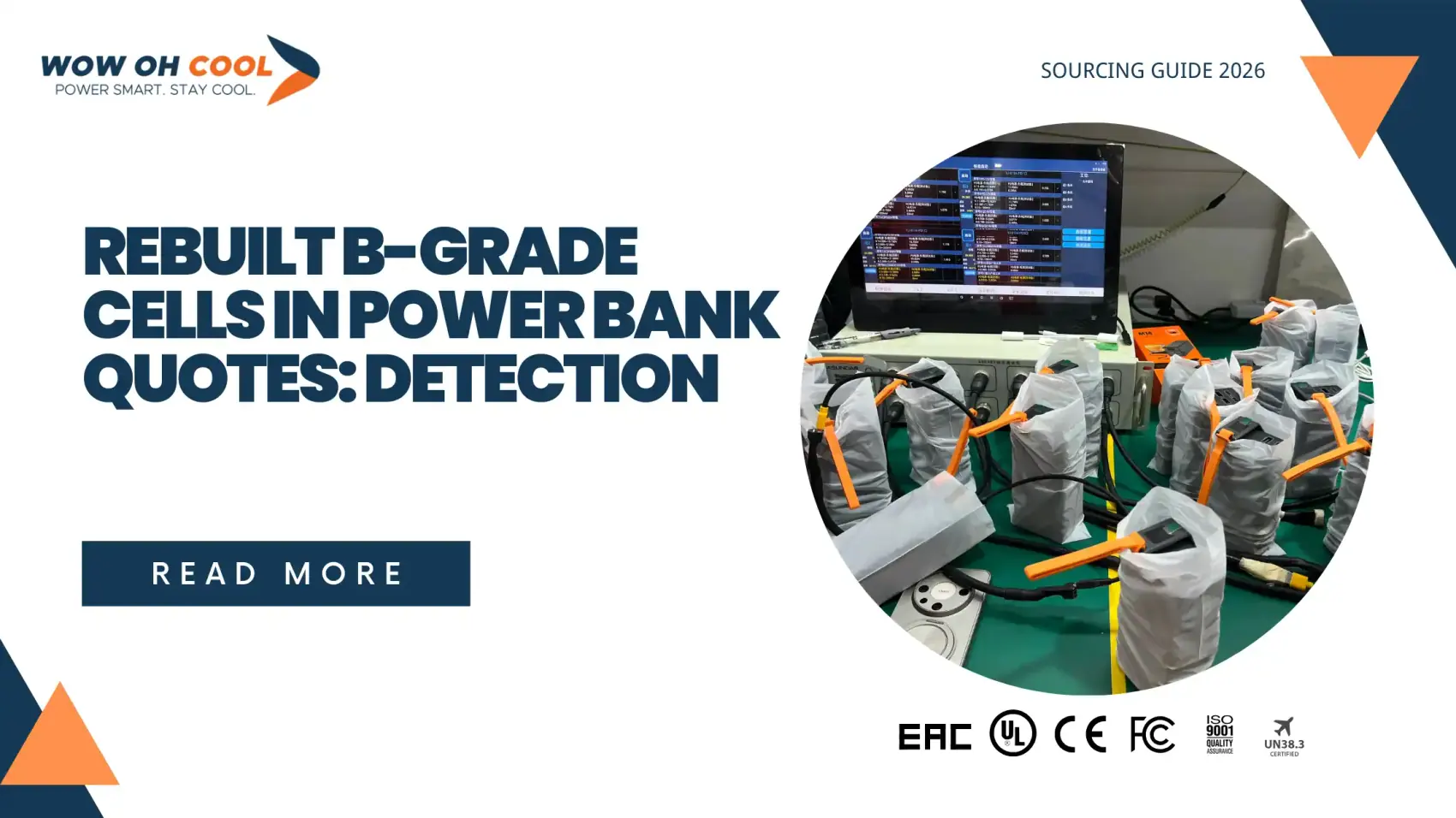 Detecting rebuilt B-grade lithium cells in OEM power bank quotes: cell inspection and discharge testing at a Shenzhen factory
