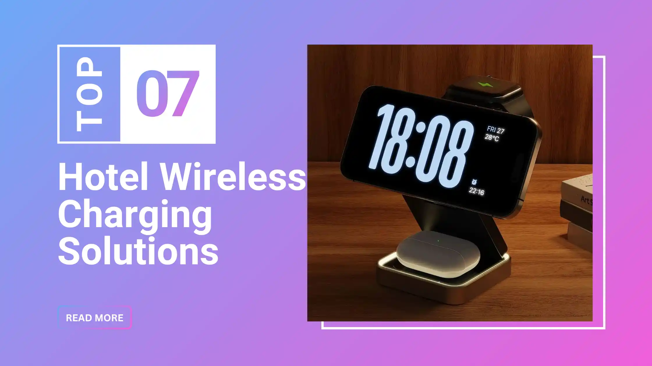 WOWOHCOOL 65W GaN charger integrated into a luxury hotel bedside table - premium hospitality charging
