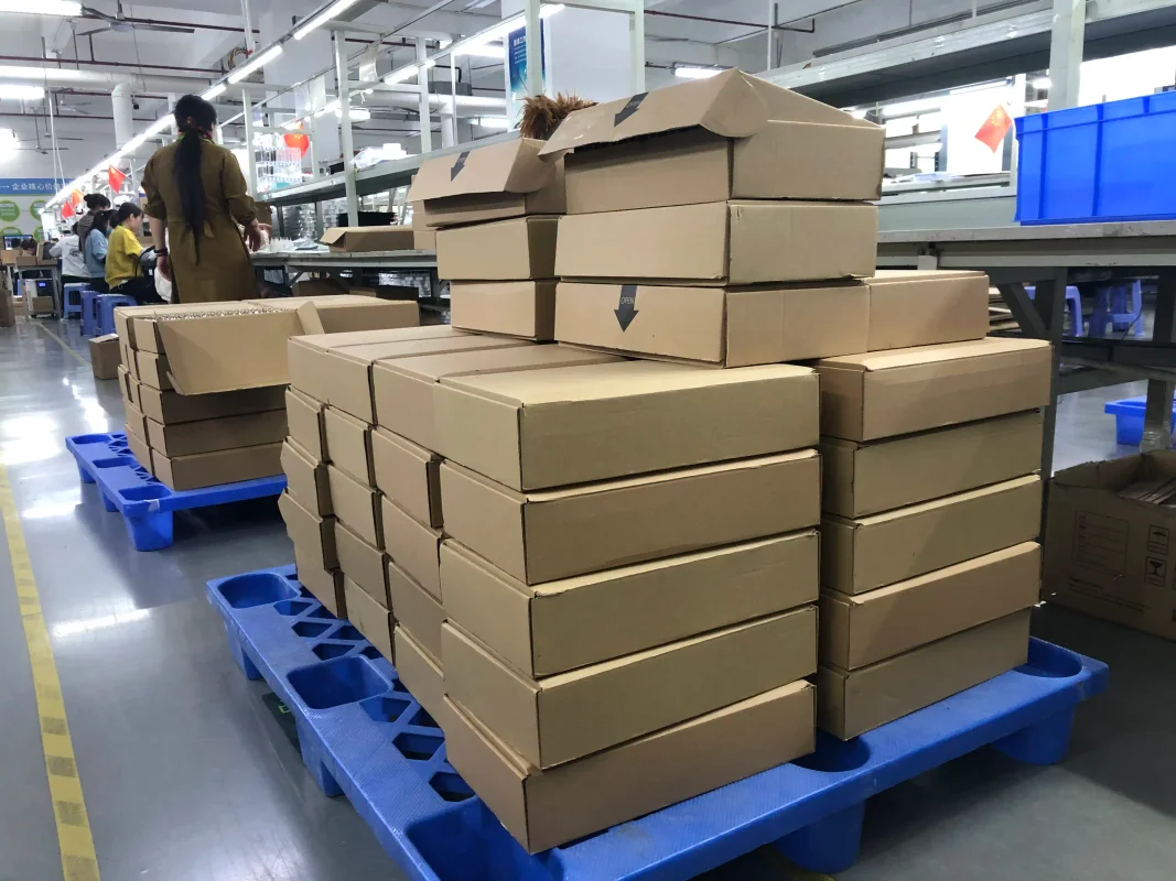 GaN chargers fully packaged and ready for international shipment