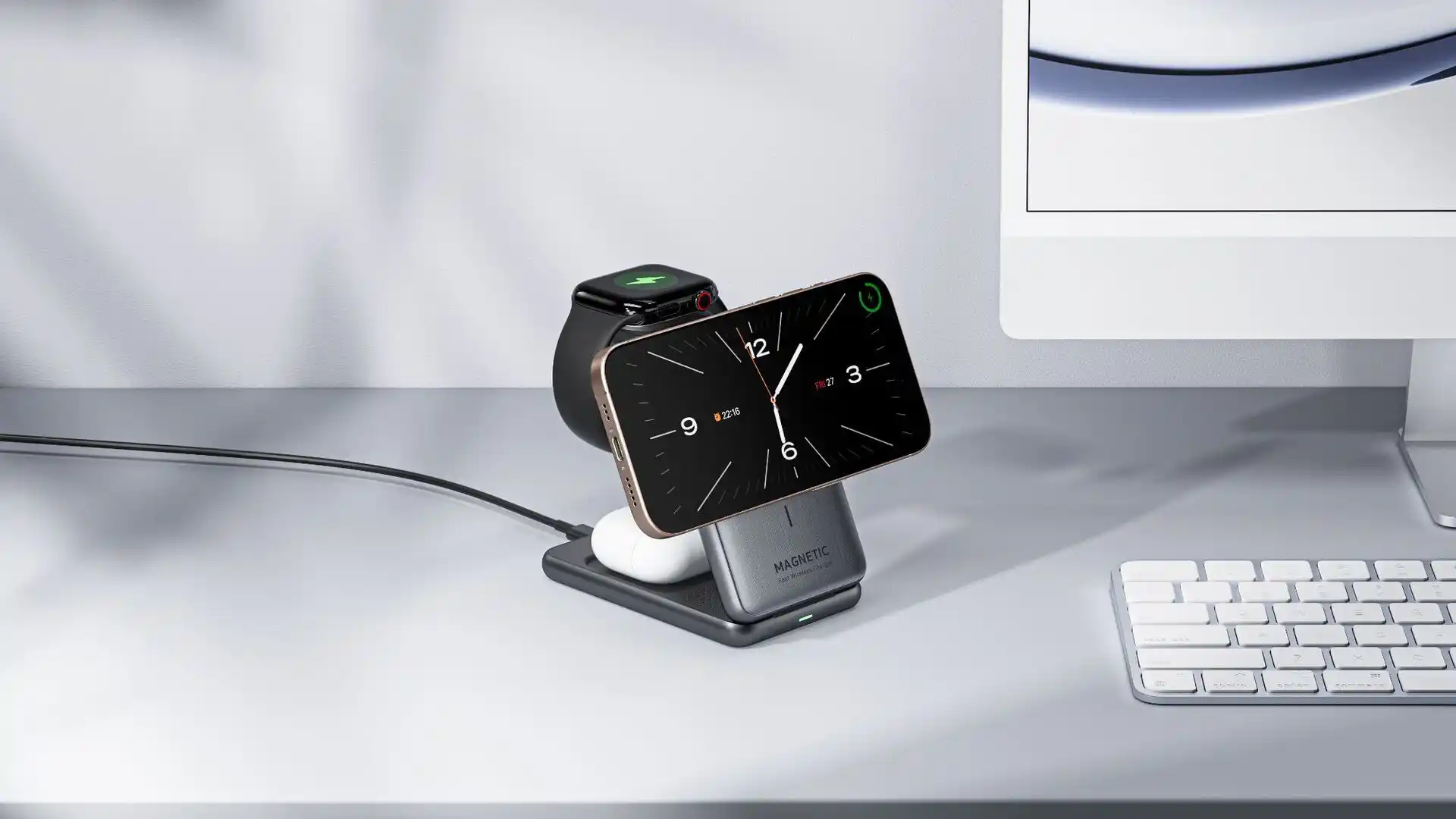 Quiet hotel room with wireless charger at night - peaceful charging experience for guests