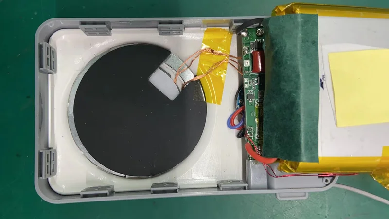 Internal components of WOWOHCOOL 65W PD power bank showing dual-way fast charge PCBA