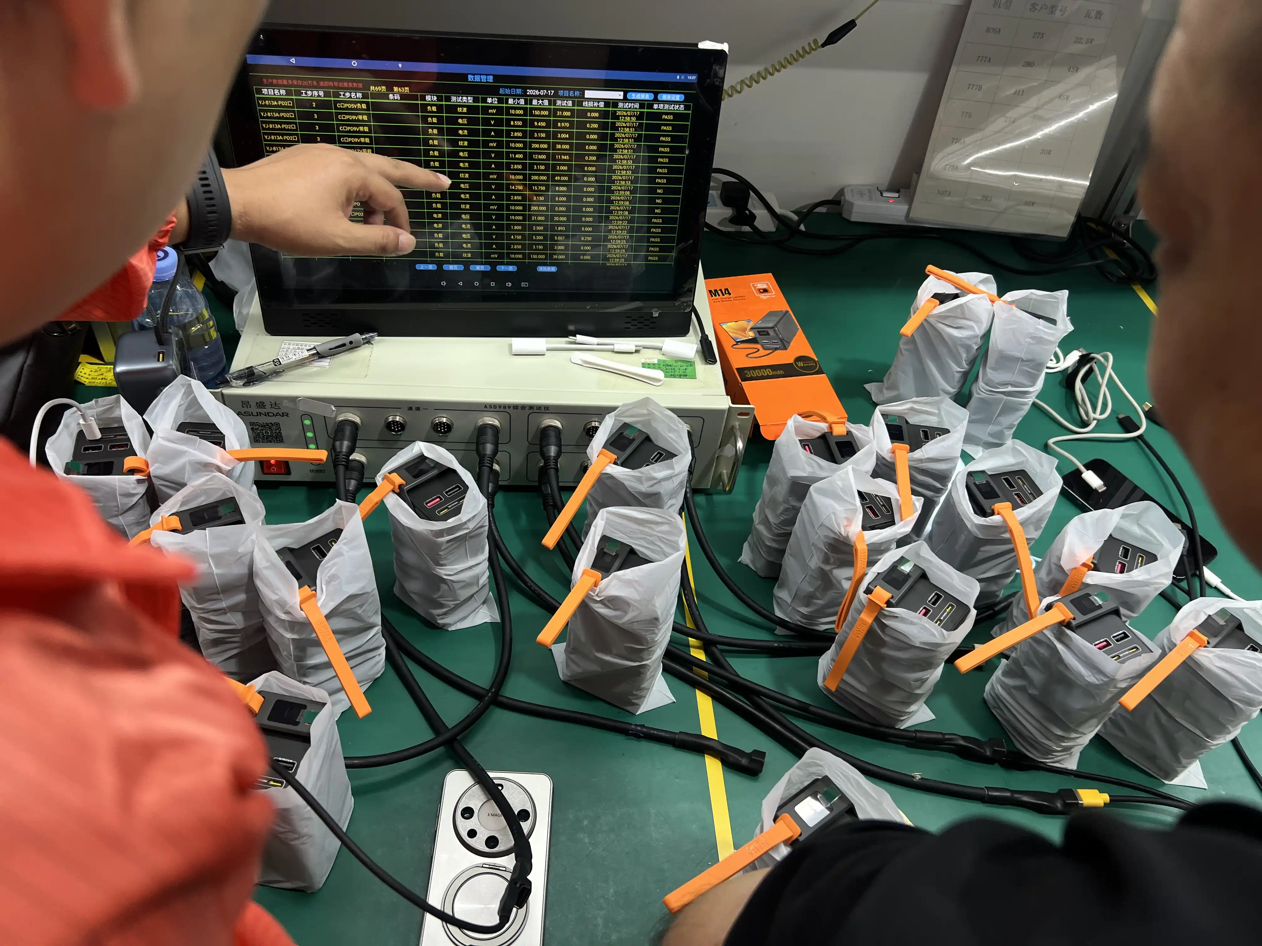 Power Bank Sampling Inspection, AQL Batch QC Verification 20,000mAh power bank AQL sampling inspection with batch verification at OEM factory QC station for capacity and safety compliance