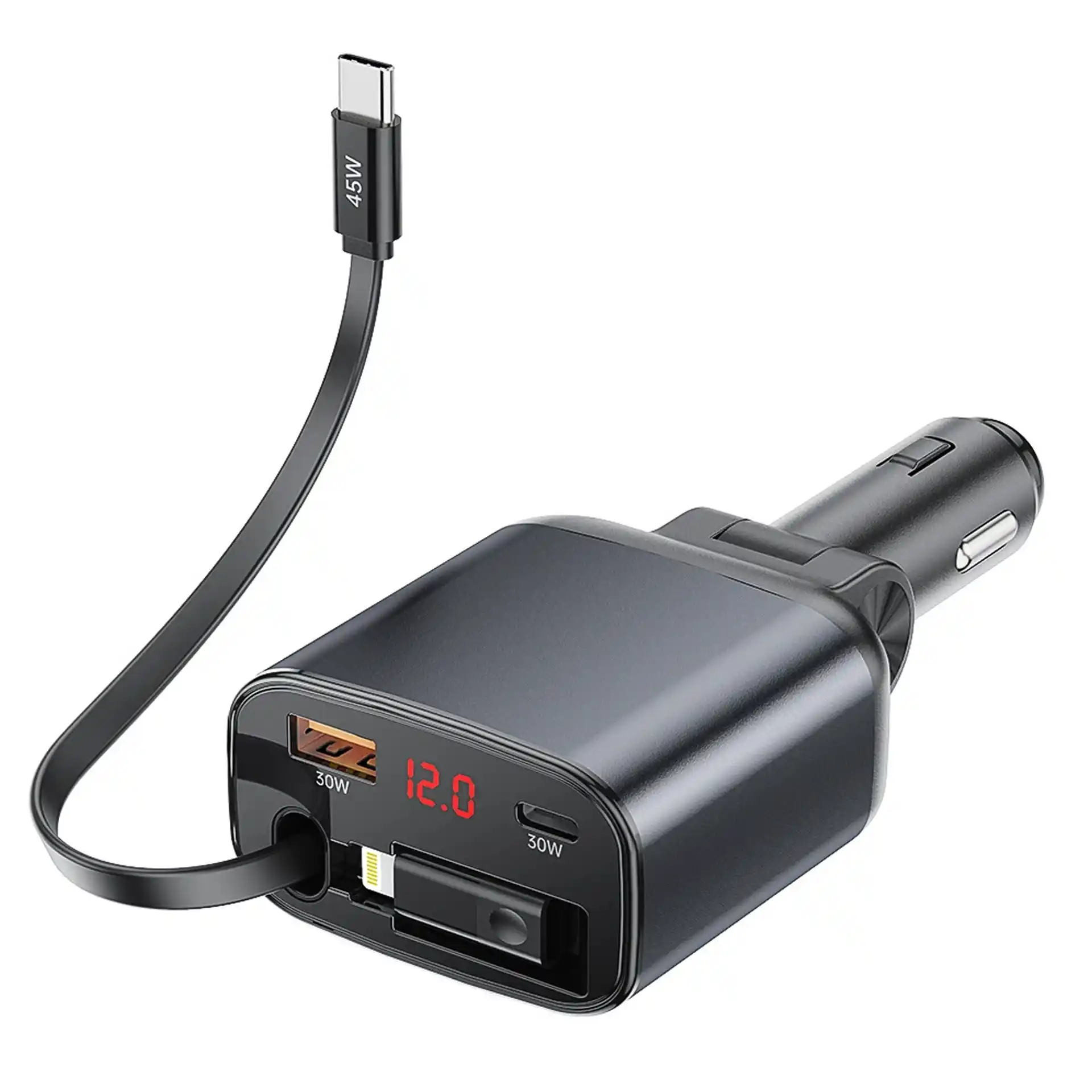 WOWOHCOOL factory 105W retractable car charger with PD 45W PPS fast charging for Samsung - OEM automotive charger manufacturer
