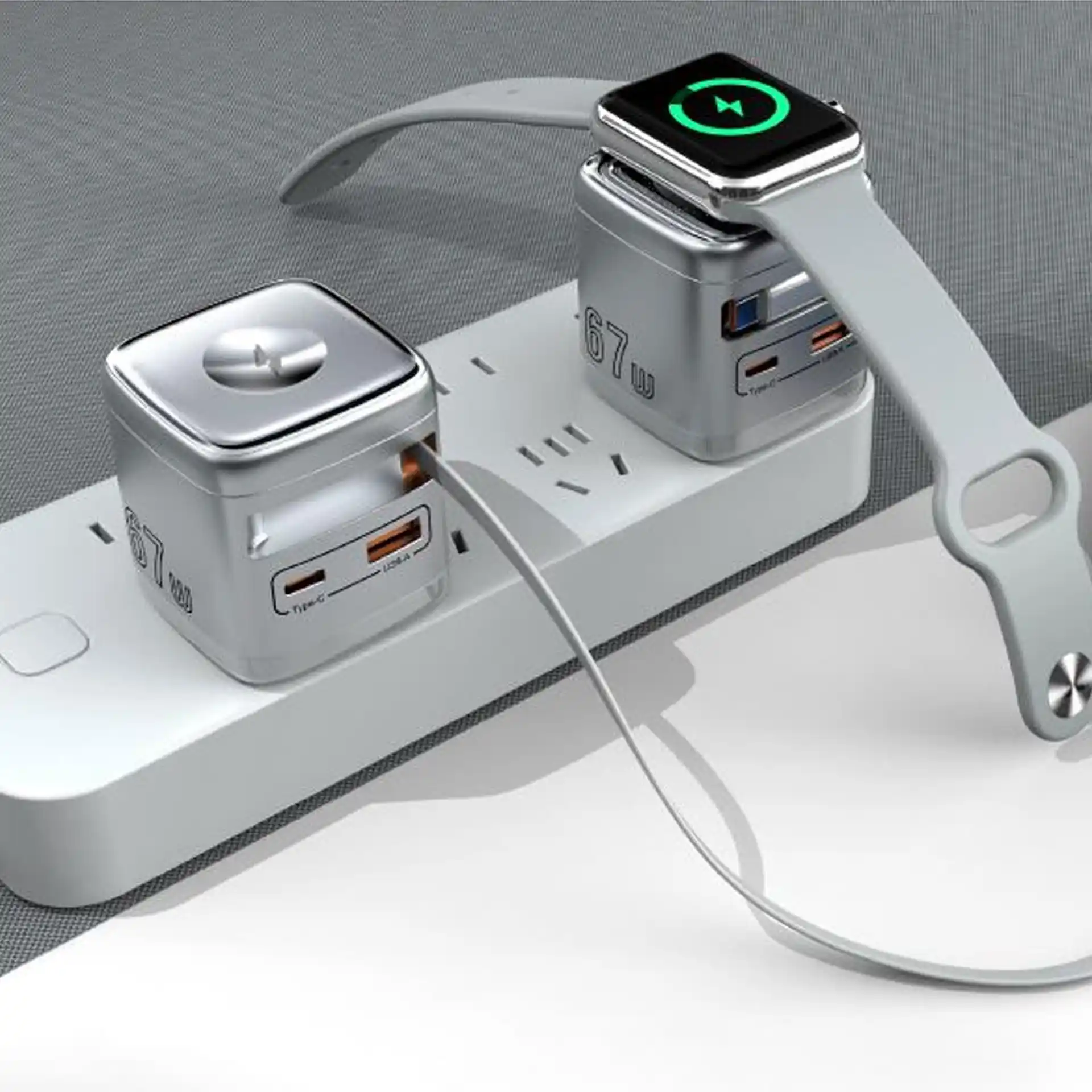 WOP37 67W GaN V charger with retractable cable and Qi2 wireless charging, OEM/ODM custom branding