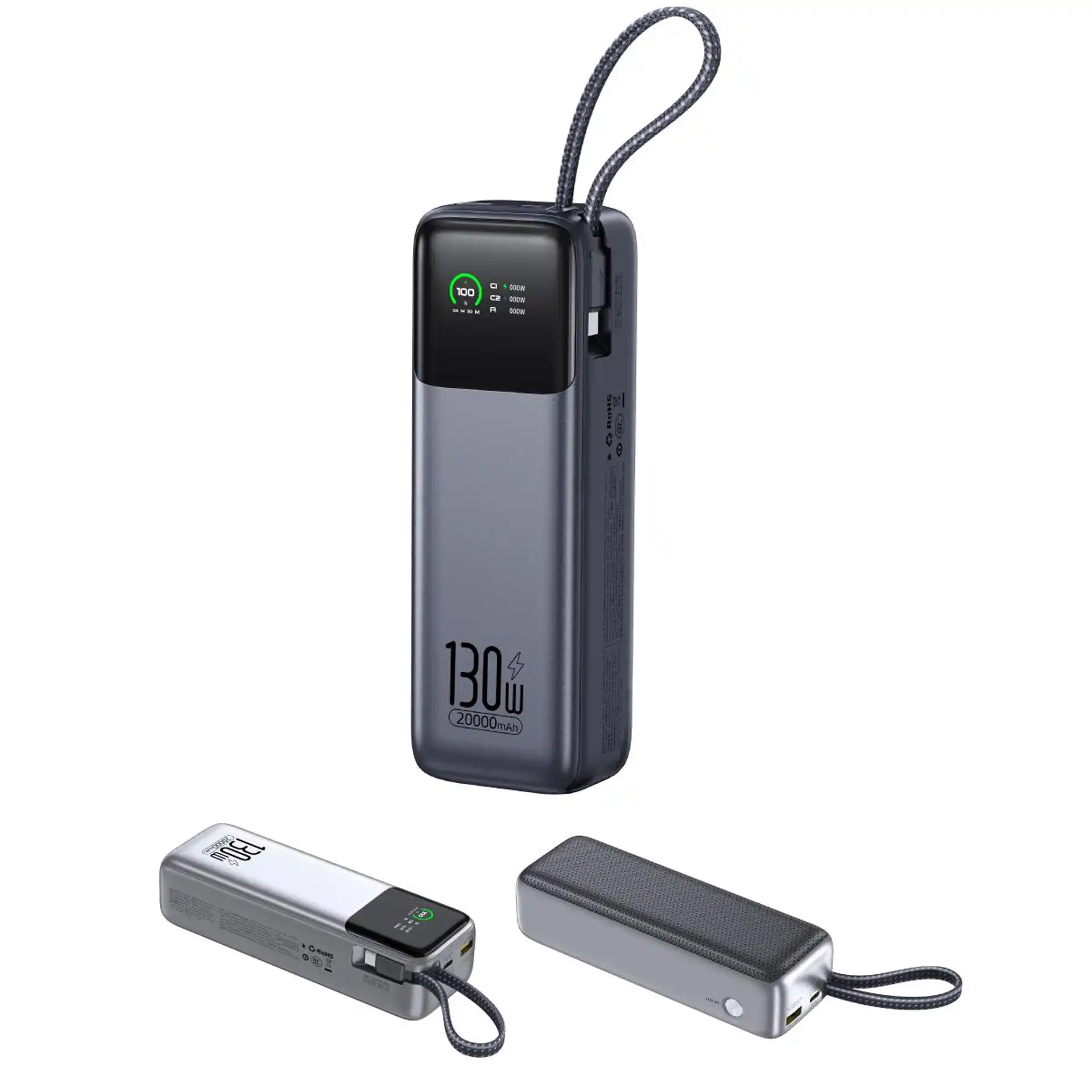 WOP22 130W PD Fast Charging Power Bank 20000mAh, dual 65W USB-C ports, power two laptops simultaneously, ABS+PC shell
