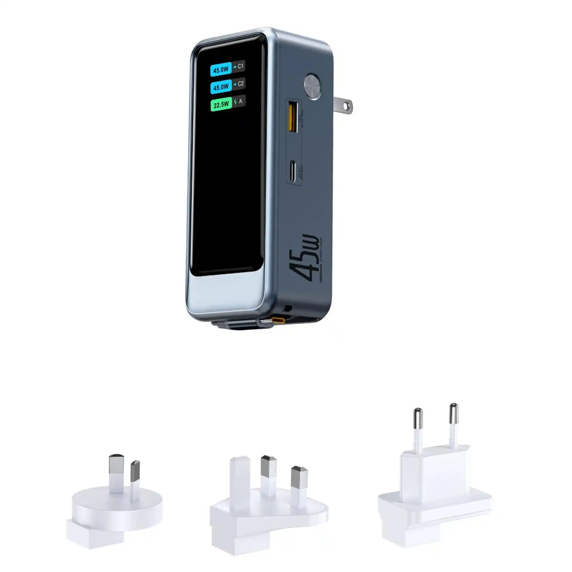 WOP69 67W 2-in-1 Hybrid Charger Power Bank with retractable cable, 15000mAh PD fast charging for laptops and smartphones