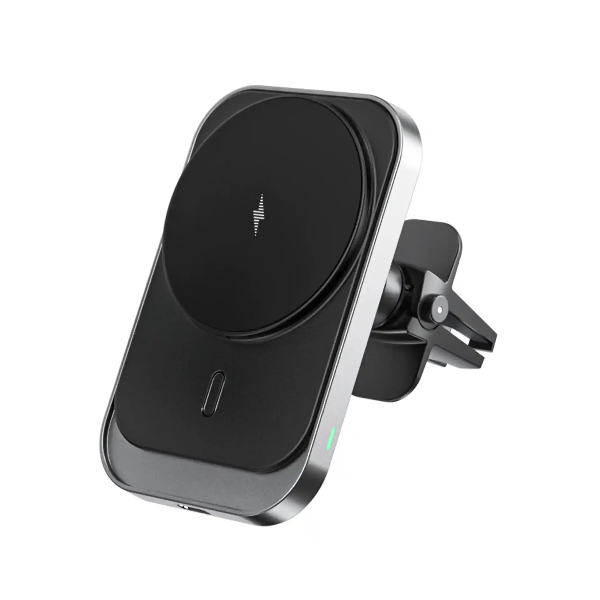 WOW19S 15W Magnetic Car Wireless Charger with 1400g industrial-grade suction, 360° rotation, lens-safe design, rubber spray finish — OEM Shenzhen