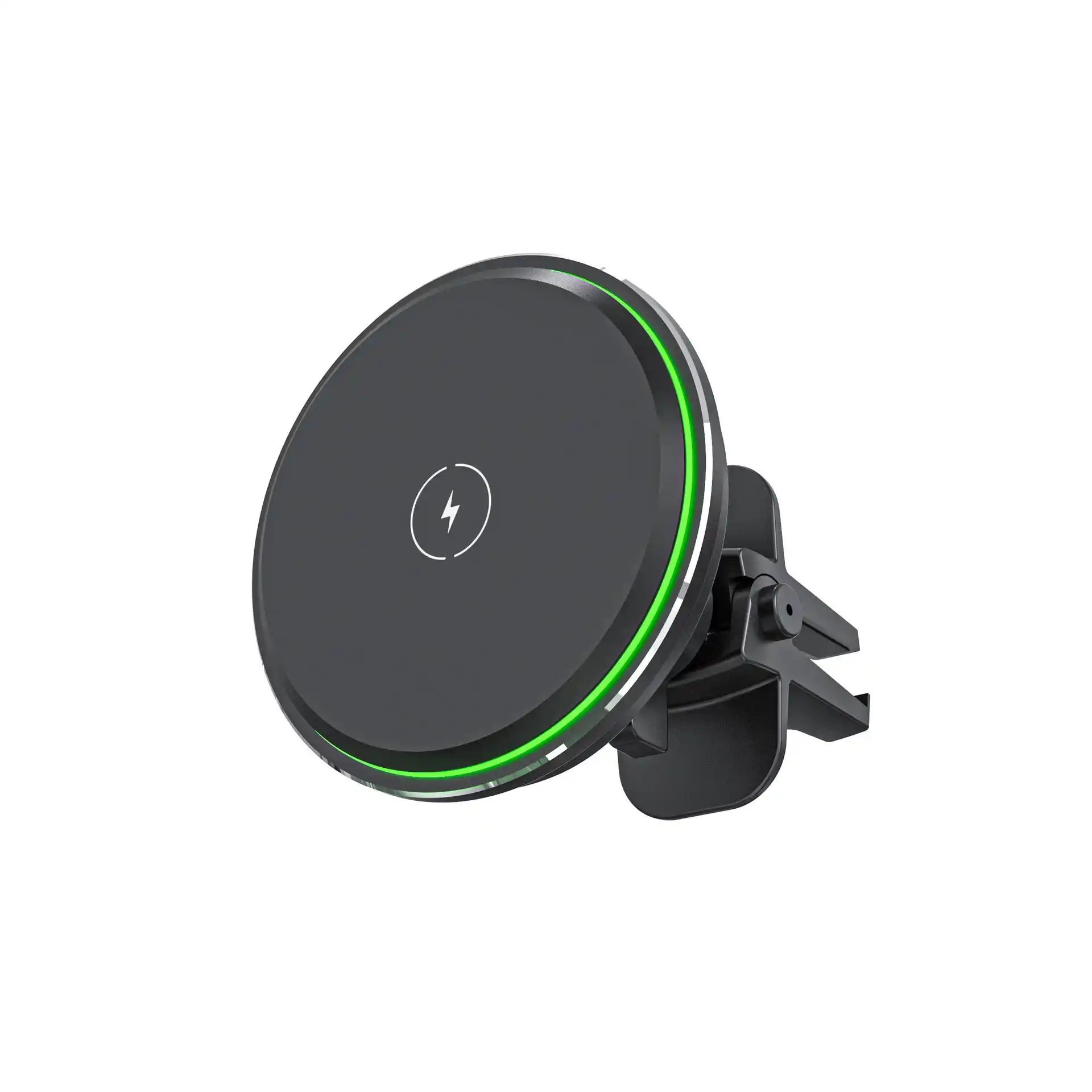 WOW28 Disc Car Magnetic Wireless Charger Pad for iPhone - Green Ambient Light Auto-Charge Factory OEM