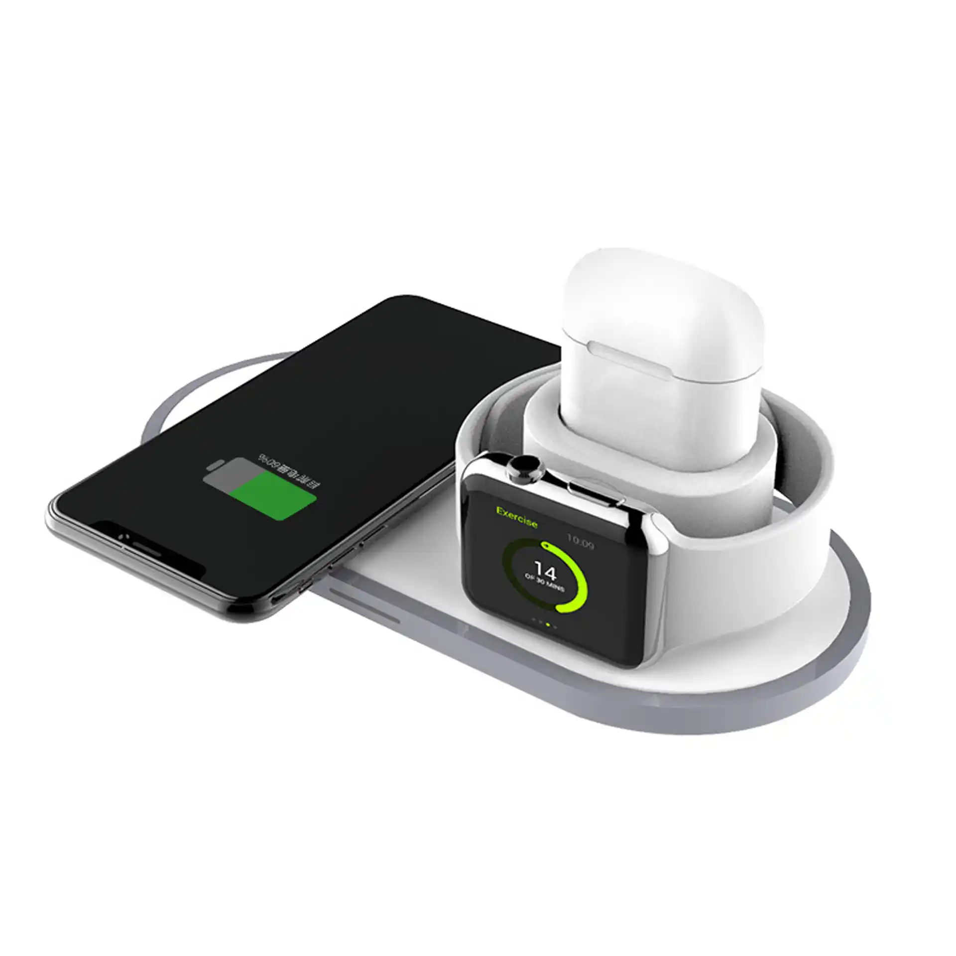 WOW33 10W Minimalist 3-in-1 Desktop Wireless Charger with independent coils, case-friendly super induction, exclusive patent design — OEM Shenzhen