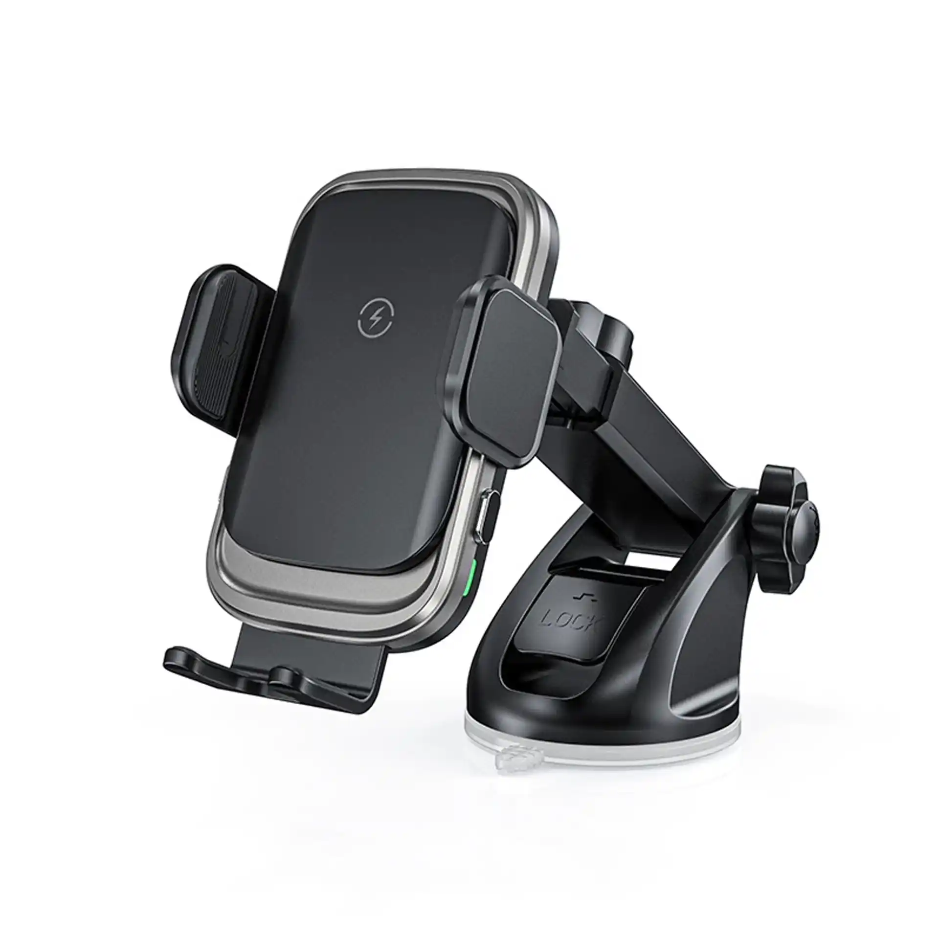 WOW35 15W Electric Clamp Car Wireless Charger with supercapacitor, three-axis auto-alignment, 0.1s touch, wave silicone grip — OEM Shenzhen