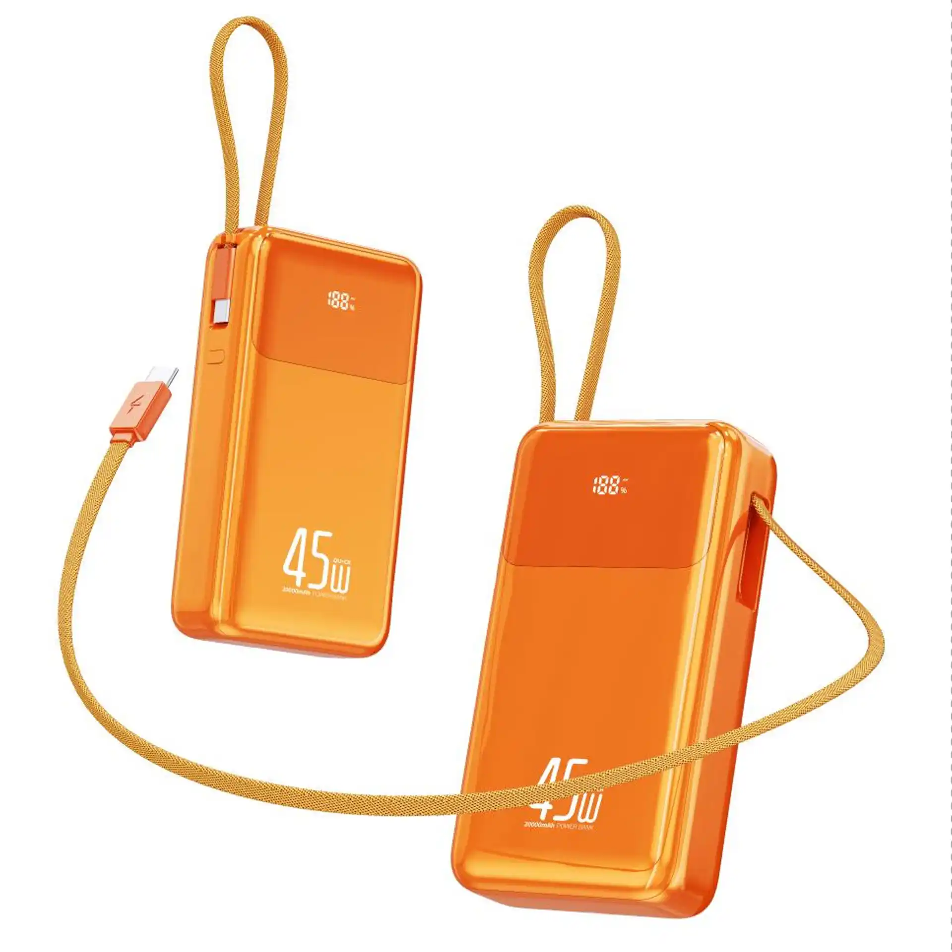 WOP26 45W Semi-Solid-State Power Bank 20000mAh with triple retractable cables, Type-C1/C2/C3, PC+ABS shell