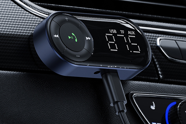 Bluetooth 5.0 FM Transmitter and Audio Receiver with AUX, TF Card, and USB Drive Playback for Car Stereo