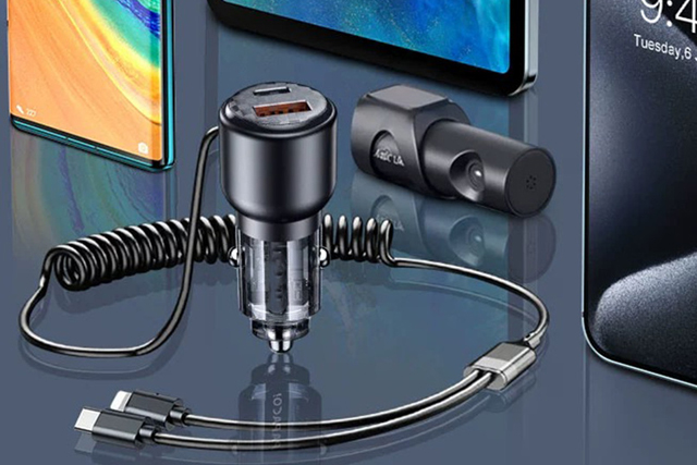 Cigarette Lighter Adapter 95W with PD 45W Fast Charging and Integrated Retractable 4-in-1 Cable Car Charger